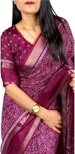 Women's Printed Dola Silk Saree With Unstiched Blouse